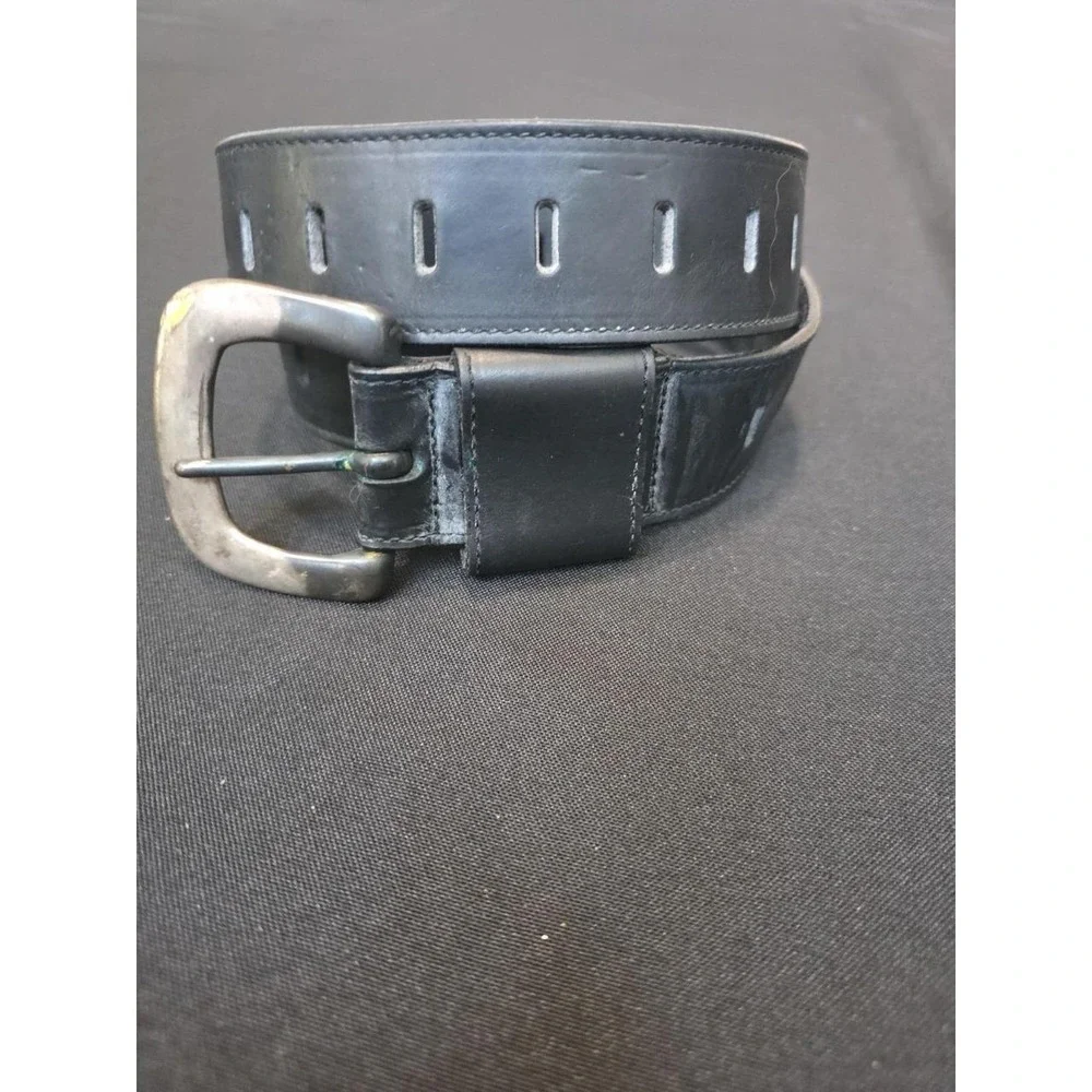 Men's Eddie Bauer Black Genuine Leather Solid Brass Buckle 36 Inch Long